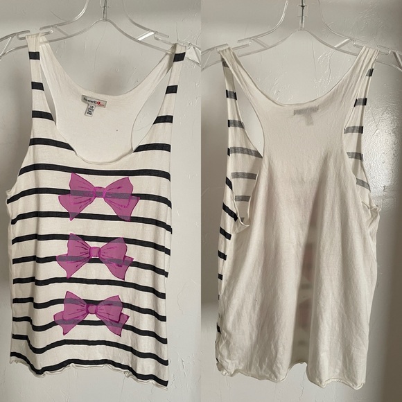 VINTAGE Y2K Forever 21 Girls TROMPE L’OEIL Bows and Stripes Print TANK TOP Large - Picture 2 of 8